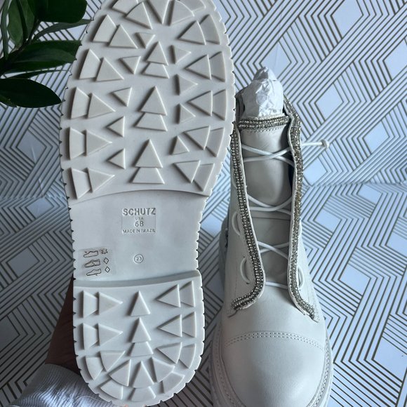 NEW Schutz Amirah Leather Crystal Embellished Lace Up Platform Boots - Picture 4 of 7